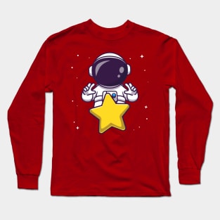 Cute Astronaut With Star In Space Cartoon Long Sleeve T-Shirt